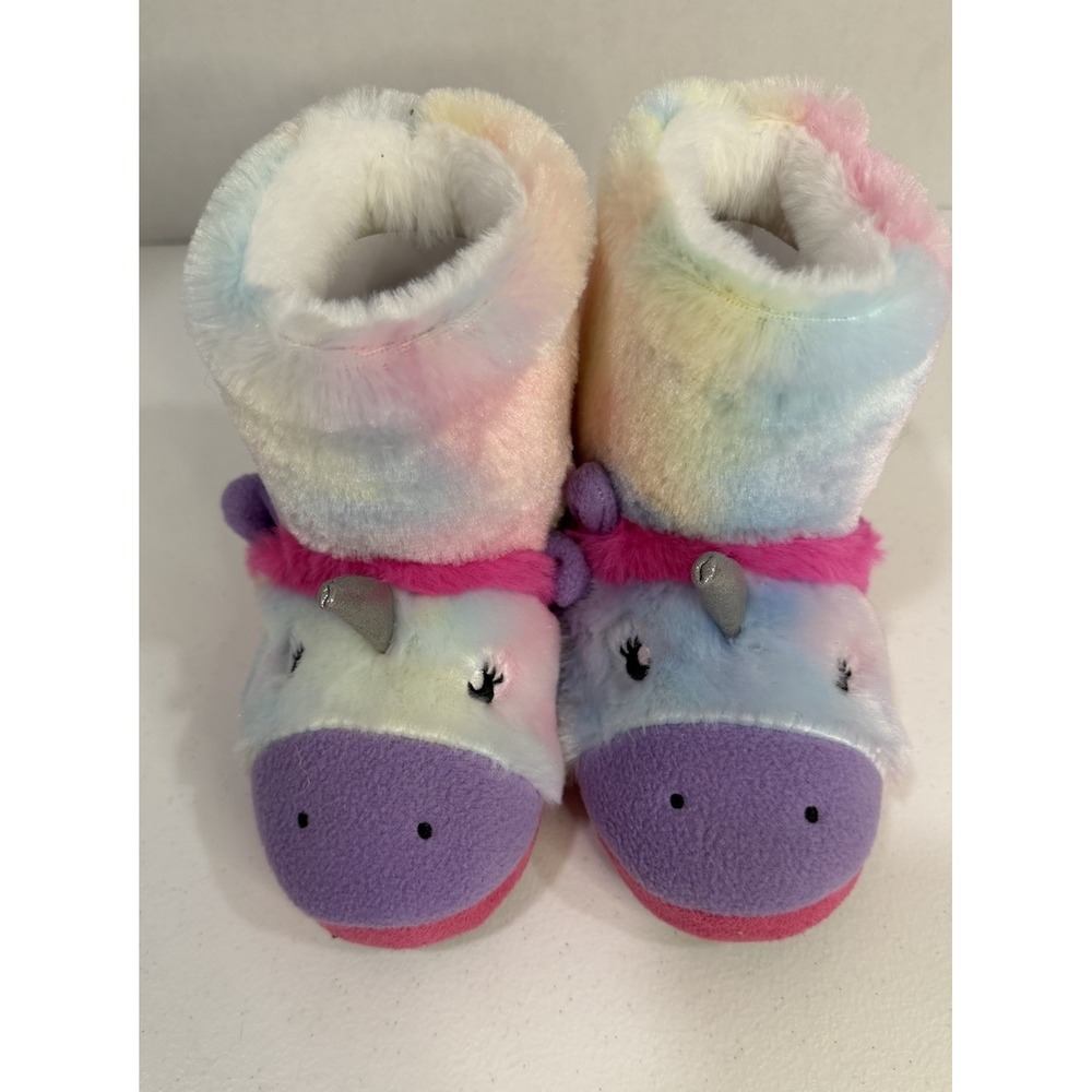 Totes Toasties Kids Unicorn Slipper Booties Rainbow Faux Fur Size 11-12 NEW Read